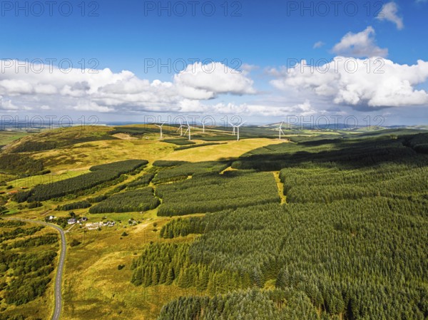 Wind Farm from a drone, Roxburghshire, Roxburgh, Southern Uplands, Scotland, UK