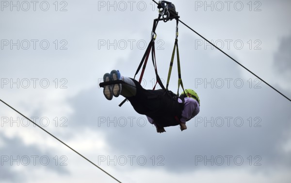 Megazipline cable car in the Harz Mountains across the Rappbode Reservoir, Saxony-Anhalt, Germany