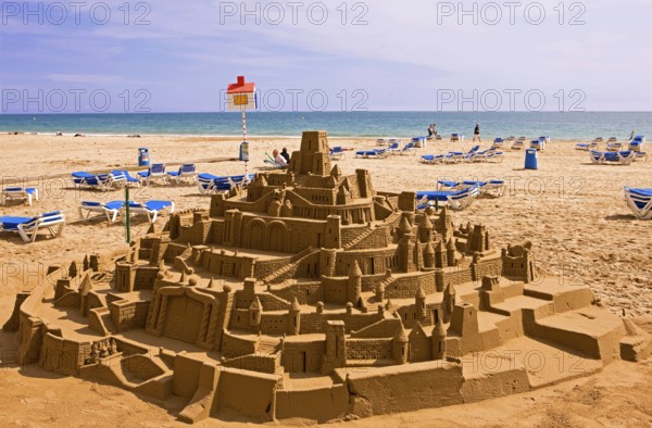 Sand castle, beach, Mediterranean Sea, Benidorm, Valencia (region), Costa Blanca, Spain