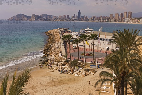 Seafront, skyscrapers, skyscrapers, Klein-Manhattan skyline, Playa Levante, Mediterranean Sea, Benidorm, Valencia (region), Spain