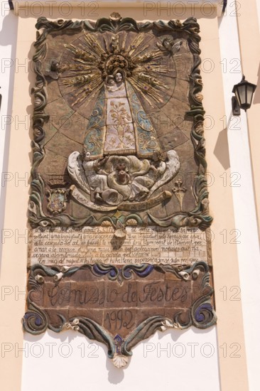 Wall relief, sculpture, decorative, stylish at the Catholic Church, Benidorm, Costa Blanca, Valencia (region), Spain