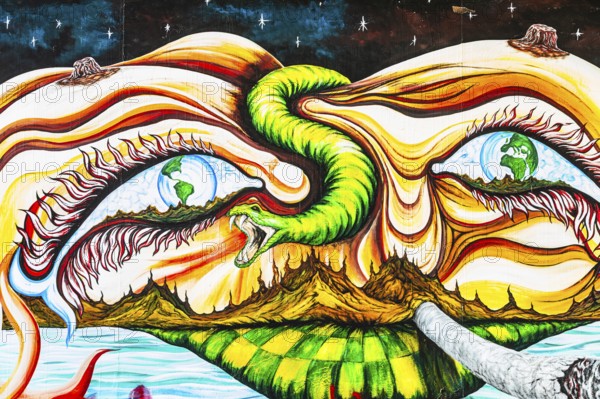 Wall painting, street art on the walls of the Danube Canal, Schwedenplatz, Vienna, Austria