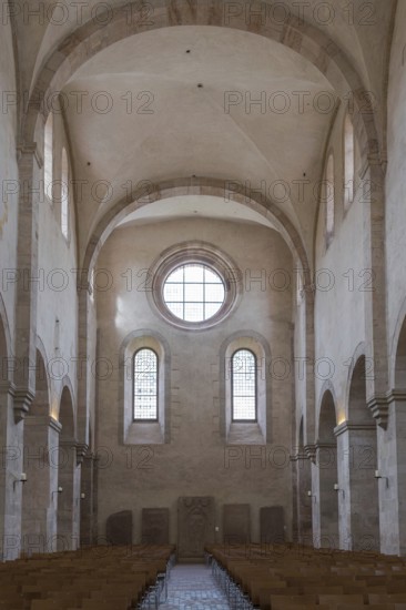 Interior view of central nave, basilica, monastery church, founding year 1136, Eberbach Abbey, Eltville am Rhein, Rheingau, Hesse, Germany