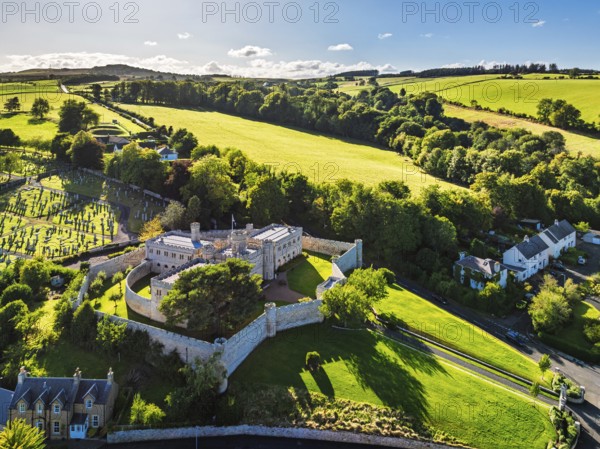 Jedburgh Castle from a drone, Jedburgh, Scottish Borders, Scotland, UK