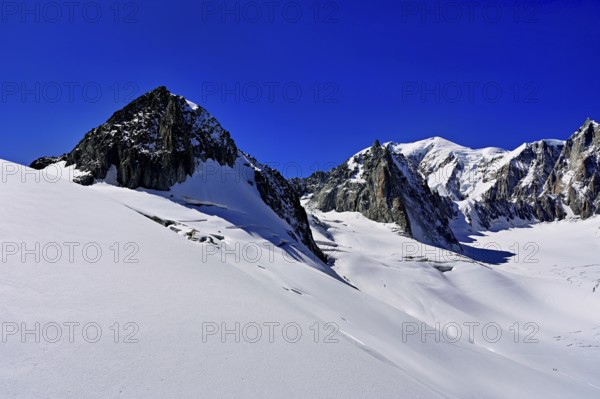 View of the mountains from the Télécabine Panorama Railway, La Tour Ronde, Mont Blanc, Mont Maudit, Chamonix-Mont-Blanc, Haute-Savoie, France