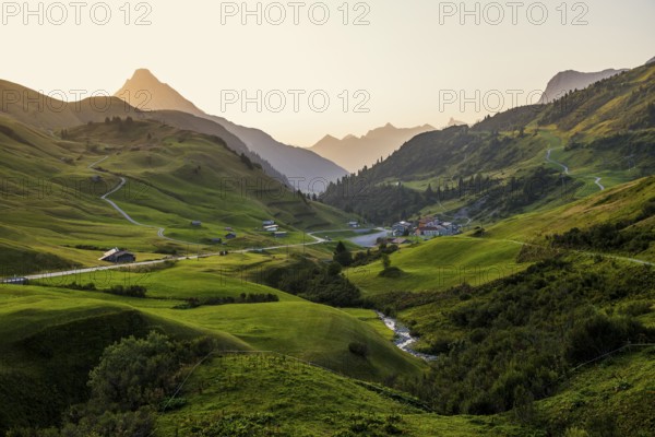 Mountain landscape, sunrise, Hochtannbergpass, Biberkopf, Warth, Bregenzerwald, Vorarlberg, Alps, Austria