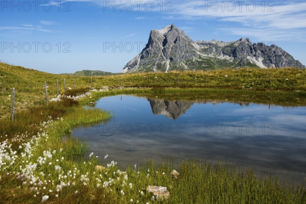 Mountain landscape and picturesque little lake, Saloberkopf, Widderstein, Warth, Bregenzerwald, Vorarlberg, Alps, Austria