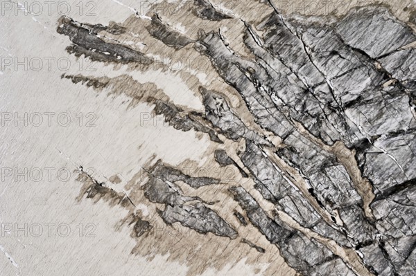 View from the Télécabine Panorama Railway of the glacial crevices of the Glacier du Géant, Chamonix-Mont-Blanc, Haute-Savoie, France