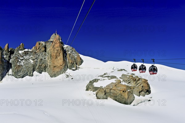 View from the Télécabine Panorama Railway to the Aiguille du Midi mountain station, Chamonix-Mont-Blanc, Haute-Savoie, France
