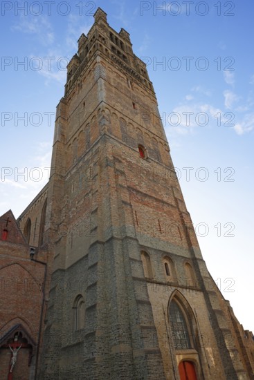 Historic St. Salvator Cathedral, Sint-Salvatorskathedraal, in the old town of Bruges, powerful tower, UNESCO World Heritage Site, Flanders, Belgium
