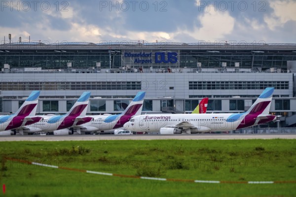 Eurowings aircraft at Terminal A of Düsseldorf Airport, North Rhine-Westphalia, Germany