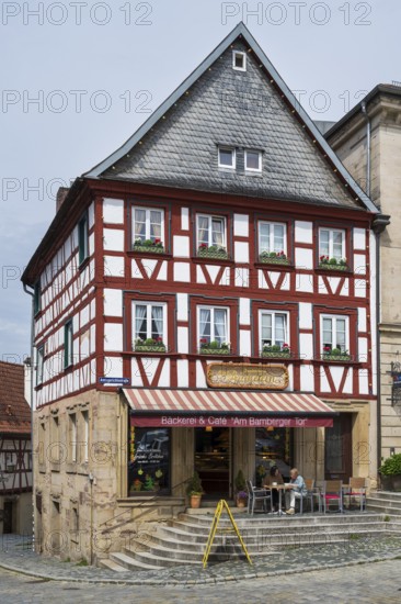 Bakery, half-timbered building, Obere Altstadt, Kronach, Upper Franconia, Franconia, Bavaria, Germany
