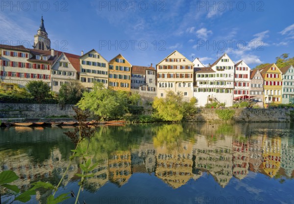 Historic houses on the Neckar front, the Neckar river, water reflection, old town of Tübingen, Baden-Württemberg, Germany