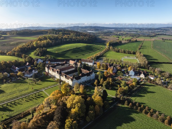 Salem Castle School and Boarding School, Salem International College, former imperial abbey, museum, concert area, former monastery of Order of Cistercians, aerial view, Lake Constance District, Linzgau, Baden-Württemberg, Germany