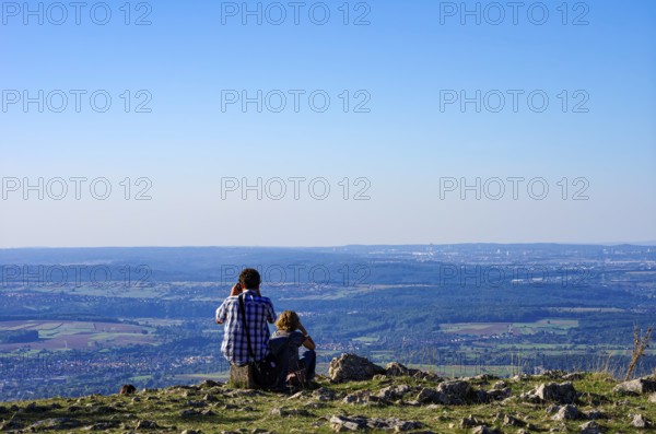Picturesque scenery on the eaves of the Swabian Jura near Olgafels on Rossfeld in Metzingen-Glems, Baden-Württemberg, Germany, for editorial use only