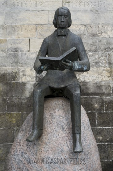 Johann Kaspar Zeuss, statue, memorial, old town, Kronach, Upper Franconia, Franconia, Bavaria, Germany