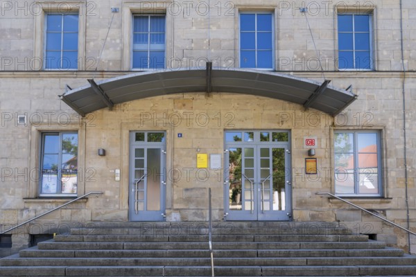 Entrance to the train station, Kronach, Upper Franconia, Bavaria, Germany