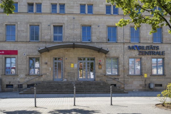 Entrance to the train station, Mobilitäts Zentrale, Kronach, Upper Franconia, Bavaria, Germany