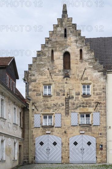 Stone Kemenate, fire station, Gothic construction, stairway, Upper Old Town, Kronach, Upper Franconia, Bavaria, Germany