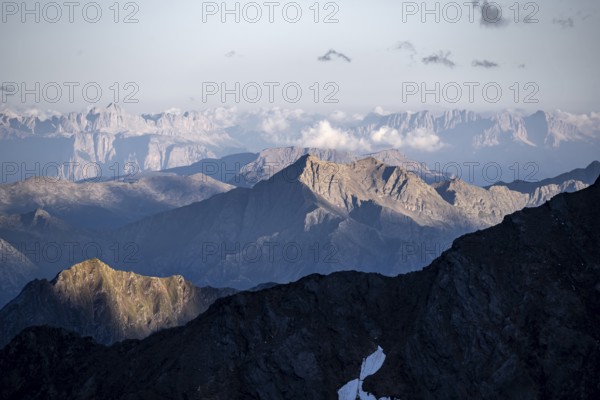 Mountain panorama at sunset, Stubai Alps, South Tyrol, Italy