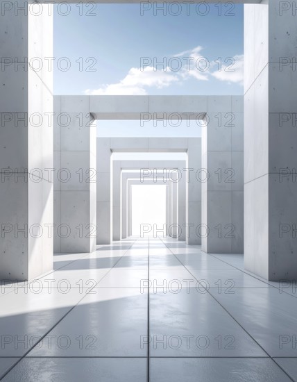 3d illustration of abstract modern architecture background, Minimal geometry architectural design, futuristic car presentation backdrop with empty concrete floor and clear simple lines, white and grey color tones, AI generated