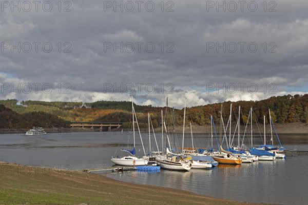 Marina, excursion ship, Sondern, Olpe, Biggesee, Sauerland, North Rhine-Westphalia, Germany