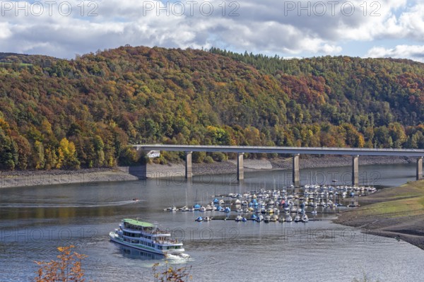 Marina, excursion ship, Talbrücke, Sondern, Olpe, Biggesee, Sauerland, North Rhine-Westphalia, Germany