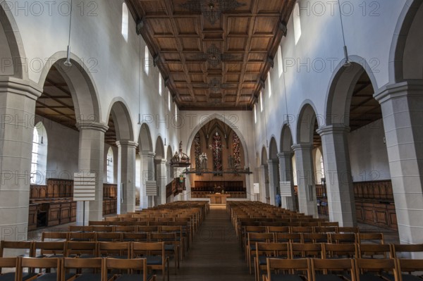Protestant St. Nicholas Church, interior view, main nave, Isny, Allgäu, Baden-Württemberg, Germany