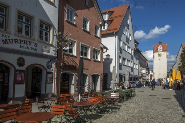 Houses in the historic old town of Isny, behind Wassertor Tower, Allgäu, Baden-Württemberg, Germany