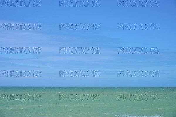 Wide sea under clear blue sky, Tuhawaiki Point Lighthouse or Jack's Point Lighthouse, Scarborough, Timaru, South Island, New Zealand