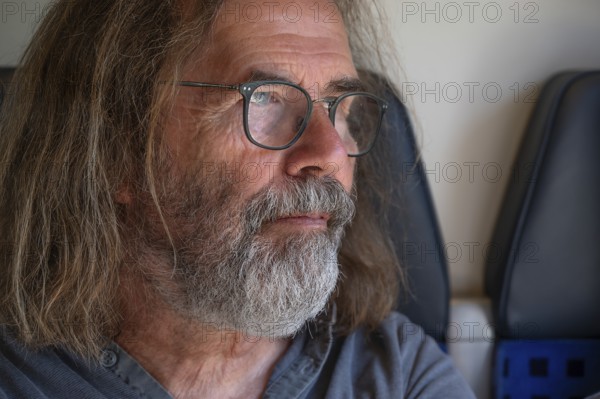 Portrait of man with beard and glasses, Franconia, Bavaria, Germany