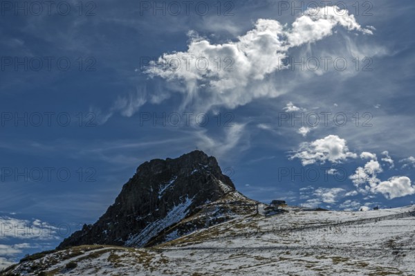 Right pulpit wall, back left mountains of the Allgäu Alps, cloud formation, Vorarlberg, Austria