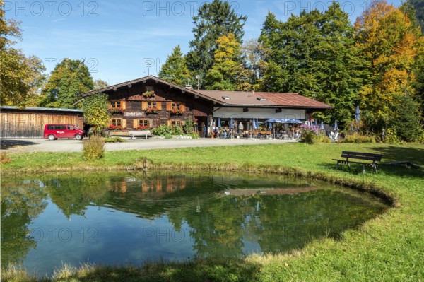 Gasthof Laiter mit Forellenteich, Stillachtal, Oberstdorf, Oberallgäu, Allgäu, Bavaria, Germany