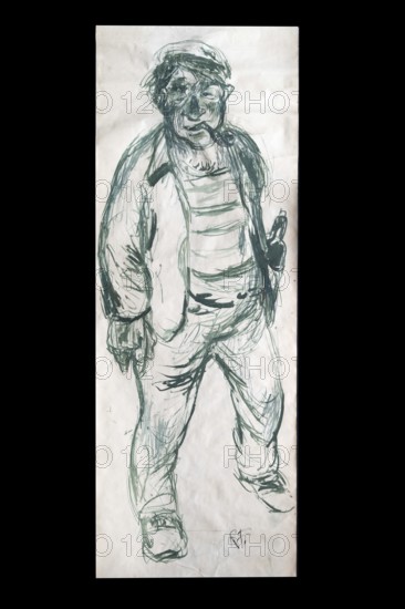 Original caricature by artist Rudolf Führmann, 1909 to 1976, Lüneburg, Lower Saxony, Germany