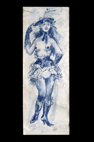 Original caricature, Berlin milieui from the 1940s, by artist Rudolf Führmann, 1909 to 1976, Lüneburg, Lower Saxony, Germany