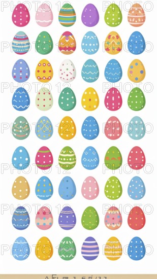Set of easter eggs flat design on white background, abstract vector wallpaper illustration, banner for springtime, AI generated