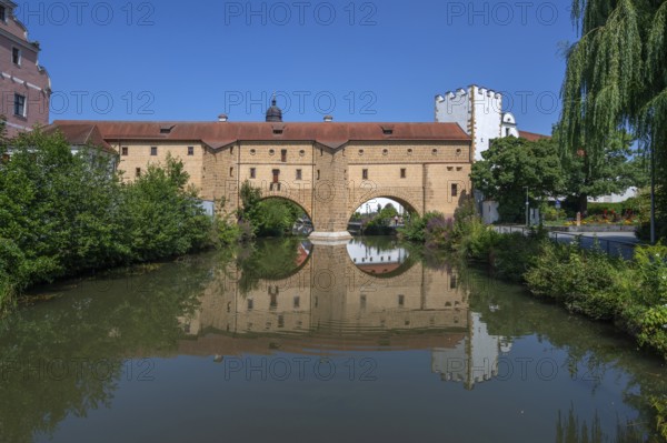 The so-called city glasses, late medieval water gate building over the Vils, Amberg, Upper Palatinate, Bavaria, Germany