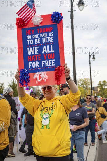 Detroit, Michigan USA - 18 October 2025 - A large crowd gathered for a 'No Kings' rally, protesting President Trump's actions against immigrants and against democratic institutions