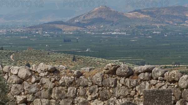 View of the plain, archaeological site, UNESCO World Heritage Site, Mycenae, Mycenae, important city in pre-classical times, Peloponnese, peninsula, Greece