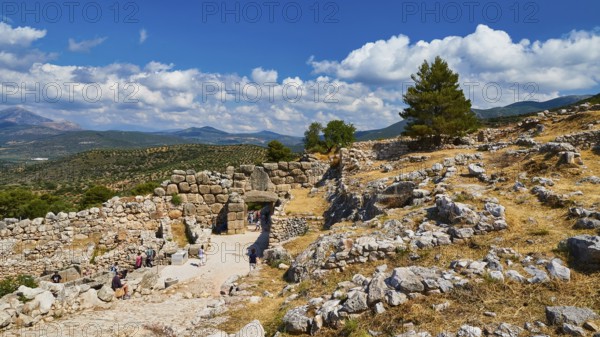 Ruins, remains of walls, archaeological site, UNESCO World Heritage Site, Mycenae, Mycenae, important city in pre-classical times, Peloponnese, peninsula, Greece