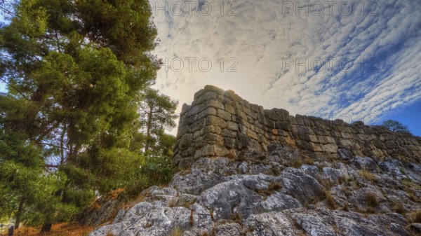 HDR, Cyclopian walls of the Acropolis, outer wall, archaeological site, UNESCO World Heritage Site, Mycenae, Mycenae, important city in pre-classical times, Peloponnese, peninsula, Greece