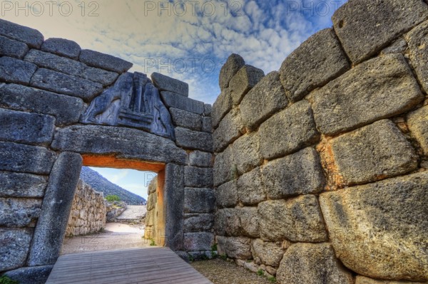 HDR, Lion Gate, Mycenae, Archaeological Site, UNESCO World Heritage Site, Mycenae, Mycenae, important city in pre-classical times, Peloponnese, peninsula, Greece