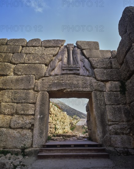 Lion Gate, Mycenae, archaeological site, UNESCO World Heritage Site, Mycenae, Mycenae, important city in the pre-classical period, Peloponnese, peninsula, Greece