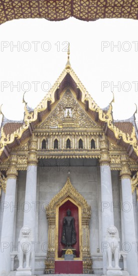 Marble temple, made of Carrara marble, Wat Benchamabopit, back of Ubosot, Buddhist temple in the Dusit district, Bangkok, central Thailand, Thailand