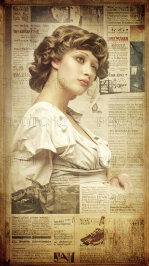 Grunge old public newspaper, texture background wallpaper illustration, vintage tattered yellow press news, AI generated