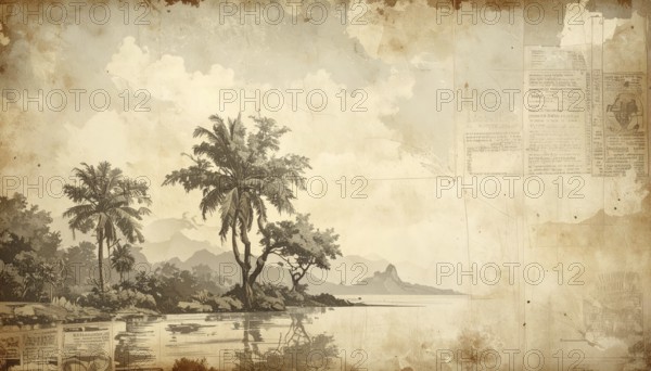 Grunge old public newspaper, texture background wallpaper illustration, vintage tattered yellow press news, AI generated