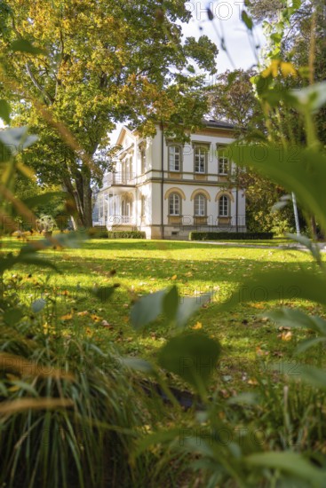 Classicist manor house behind a colorful garden, Überlingen, Lake Constance, Germany