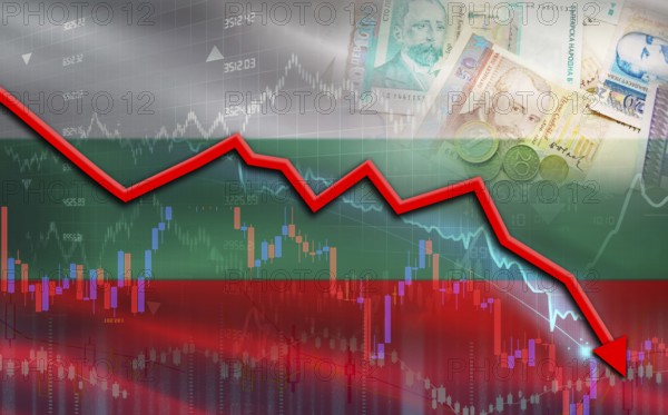 Bulgaria financial fall on economy market. Bulgaria financial crisis on economic graph