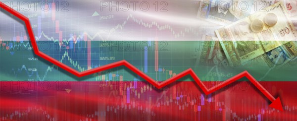 Bulgaria financial crisis on economic graph. Financial fall of Bulgaria on economy market