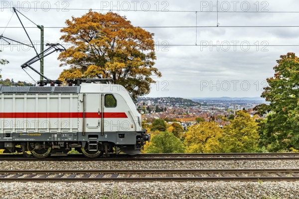 InterCity operated by Deutsche Bahn AG on the road between Stuttgart and Singen. The panoramic route through Stuttgart-West is part of the Gäu Railway. Stuttgart, Baden-Württemberg, Germany